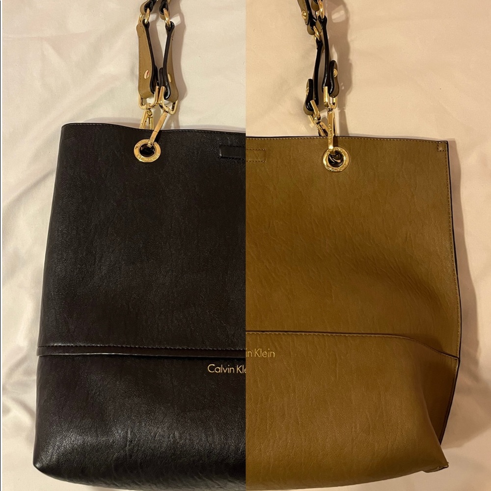 Calvin Klein Reversible Tan/Black Tote Purse
